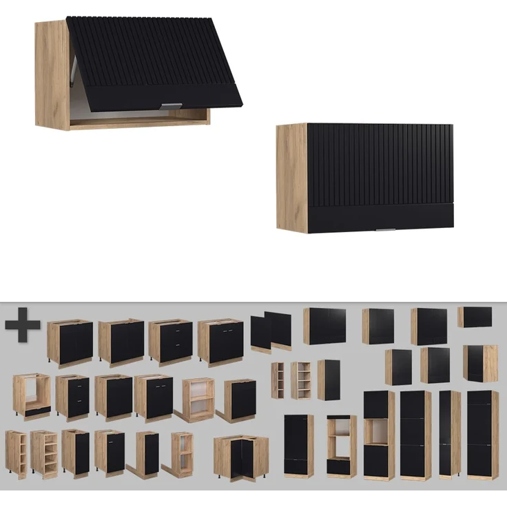 Hängeschrank Fame-Line Schwarz gestreift 60 cm Flach Vicco – Bild 5