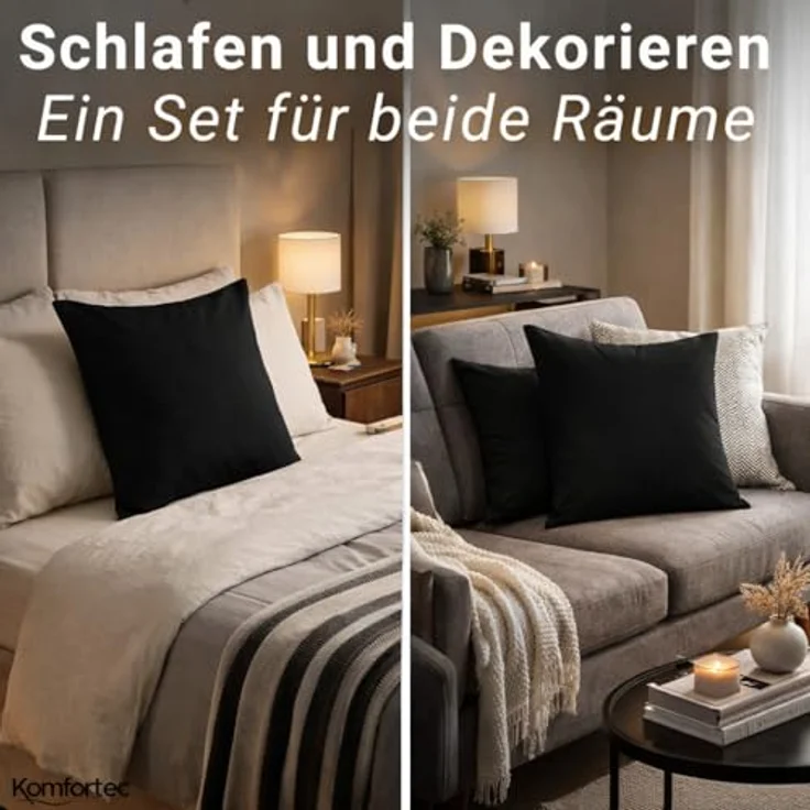 Komfortec Kissenbezug 80x80 cm 2er Set aus Gebürstet Mikrofaser mit Reißverschluss, Atmungskativ und Weich – Schwarz – Bild 3