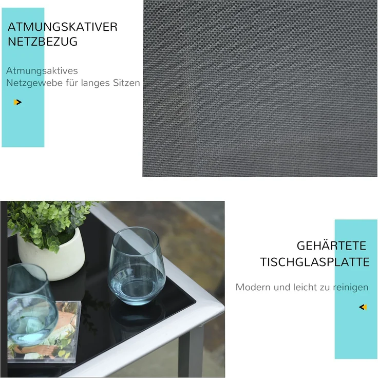 JARDJ Gartenliege Set Metall Mesh 3-TLG Sonnenliege mit Teetisch Gartengarnitur mit 2 Sonnenliegen, 1 Beistelltisch Gartensitzgruppe für Garten, Balkon 59B x 169T x 66H cm Schwarz+Silber – Bild 6