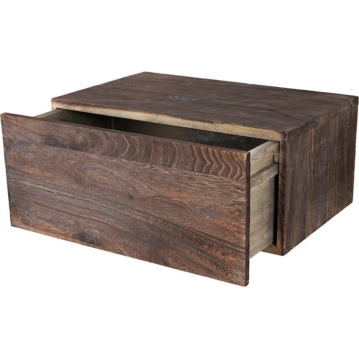 MCW Wandregal, Shabby-Look, Braun, Massivholz, 46x21x30 cm mit Schublade, dekorativ und funktional