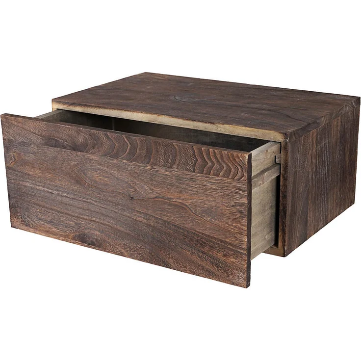 MCW Wandregal, Shabby-Look, Braun, Massivholz, 46x21x30 cm mit Schublade, dekorativ und funktional