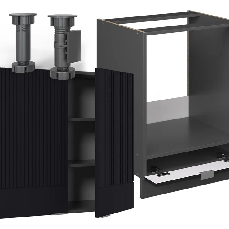 Winkelküche Fame-Line Schwarz gestreift/Anthrazit 190 x 160 cm ohne Arbeitsplatte Vicco – Bild 5