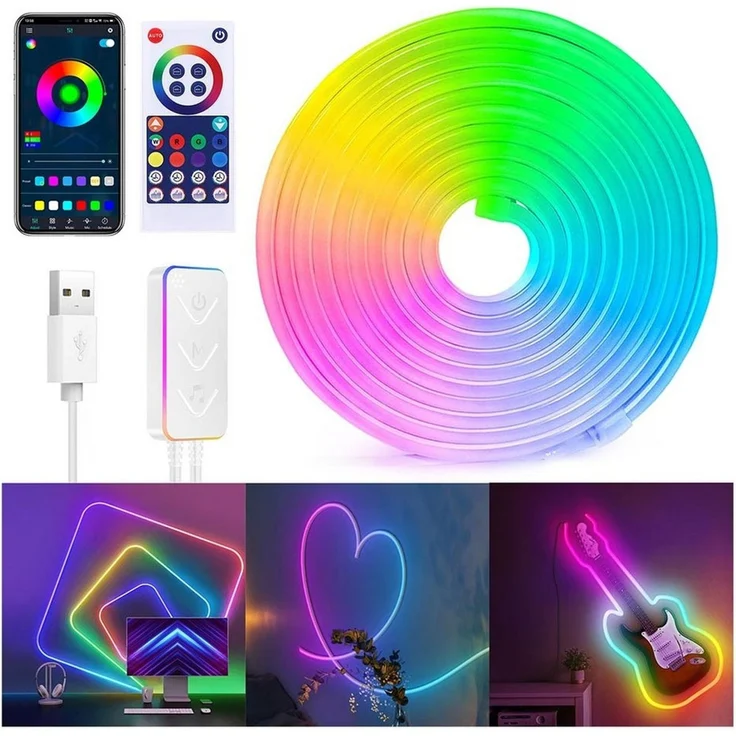 LMaxhome LED Stripe RGBIC 3M Neon LED Streifen APP Steuerung Wasserdichte Smart Lichtband, 20W, Funktioniert mit Alexa und Google Assistant, Flexibler DIY, Party – Bild 1