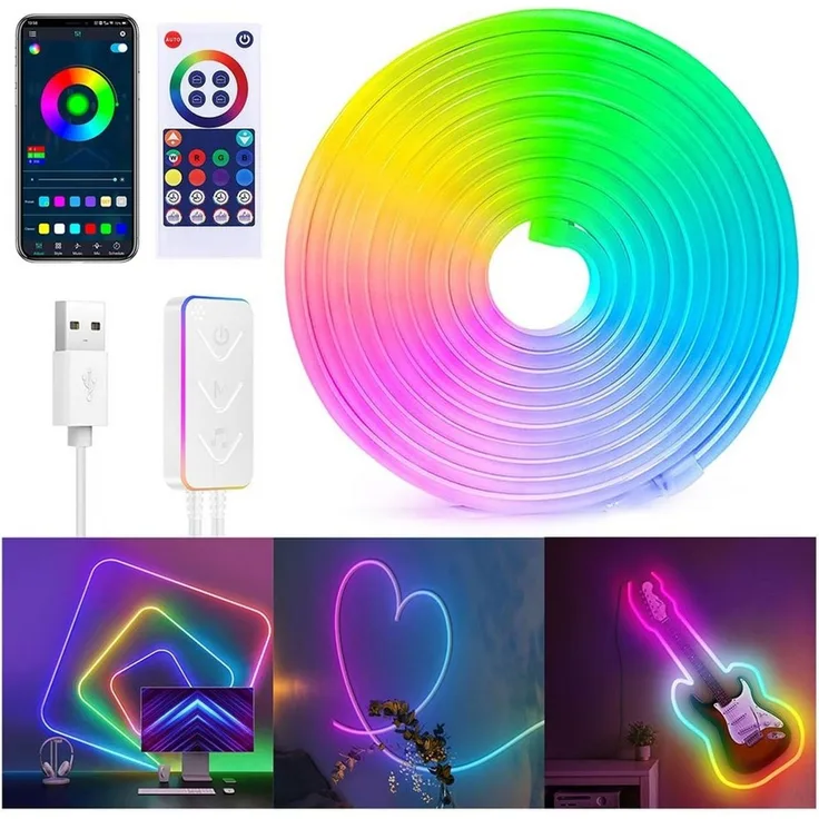 LMaxhome LED Stripe RGBIC 3M Neon LED Streifen APP Steuerung Wasserdichte Smart Lichtband, 20W, Funktioniert mit Alexa und Google Assistant, Flexibler DIY, Party