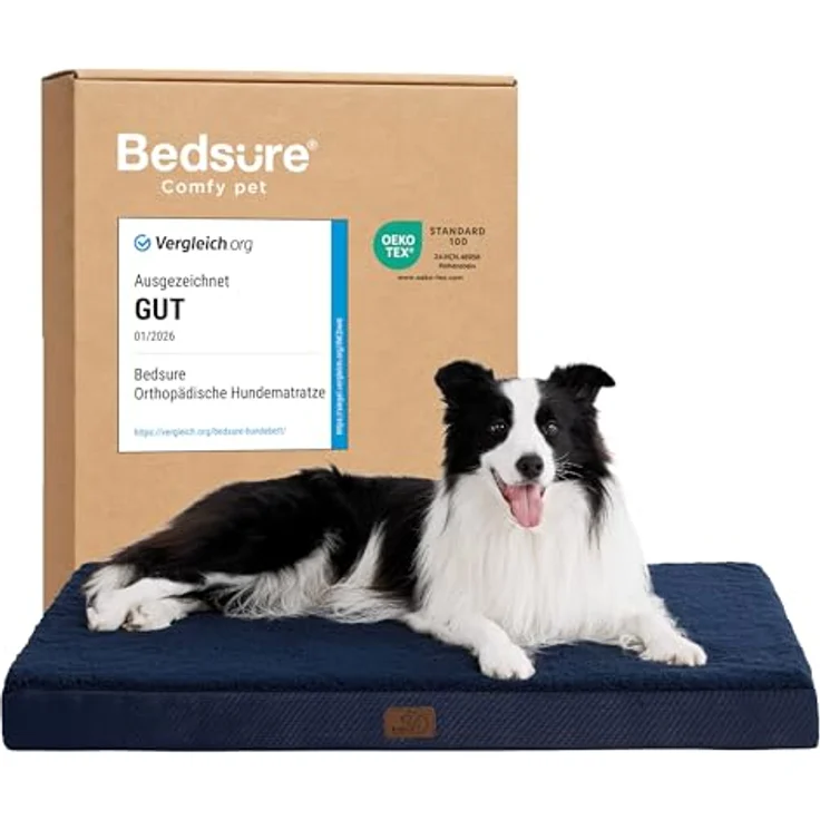 BEDSURE orthopädisches Hundebett mittelgroße Hunde - 91 x 69 x 7.6 cm Hundekissen flauschig Hundematte waschbar Hundematratze in Navyblau für mittelgroße Hunde – Bild 2