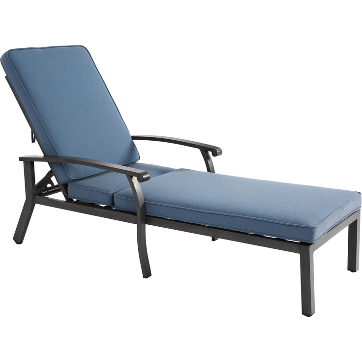 Lounge Gartenstuhl mit verstellbarer Rückenlehne, Aluminium Rahmen, bronzefarbene Pulverbeschichtung, Baumwollkissen blau – Bild 4