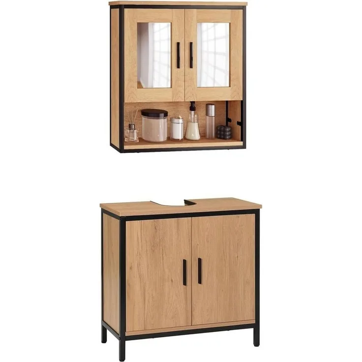 EUGAD Badmöbel-Set, (2-St), mit 2 Spiegeln, höhenverstellbarer Trennwand, aus Holzwerkstoff