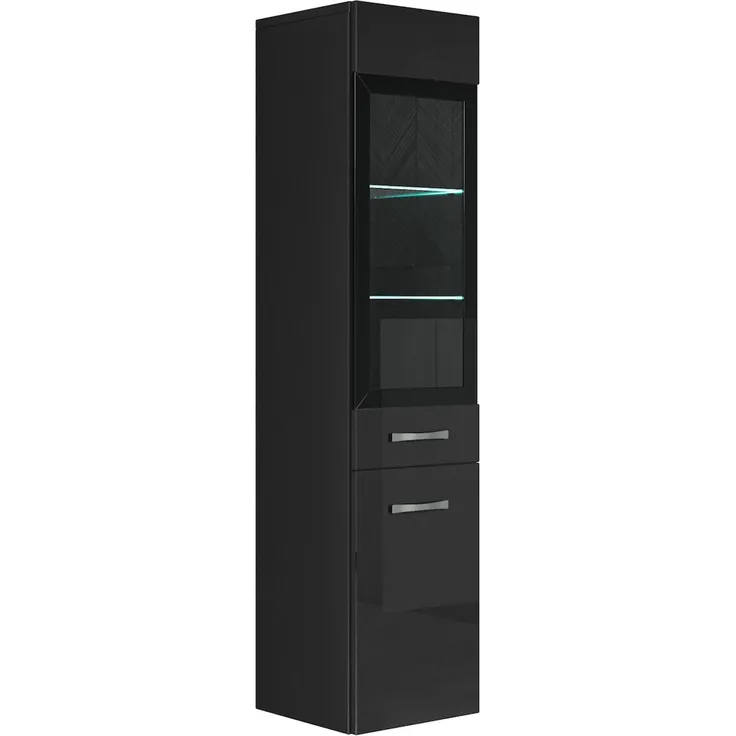 Badezimmer Schrank Rio 131 cm Hochglanz Schwarz Fronten – Regal Schrank Hochschrank Schrank Möbel Badschrank