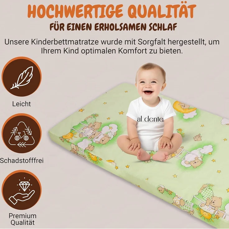 Kindermatratze, Best for Kids, 6 cm hoch, (Set), 60x120 cm, Bezug aus Baumwolle, Hergestellt in der EU – Bild 2