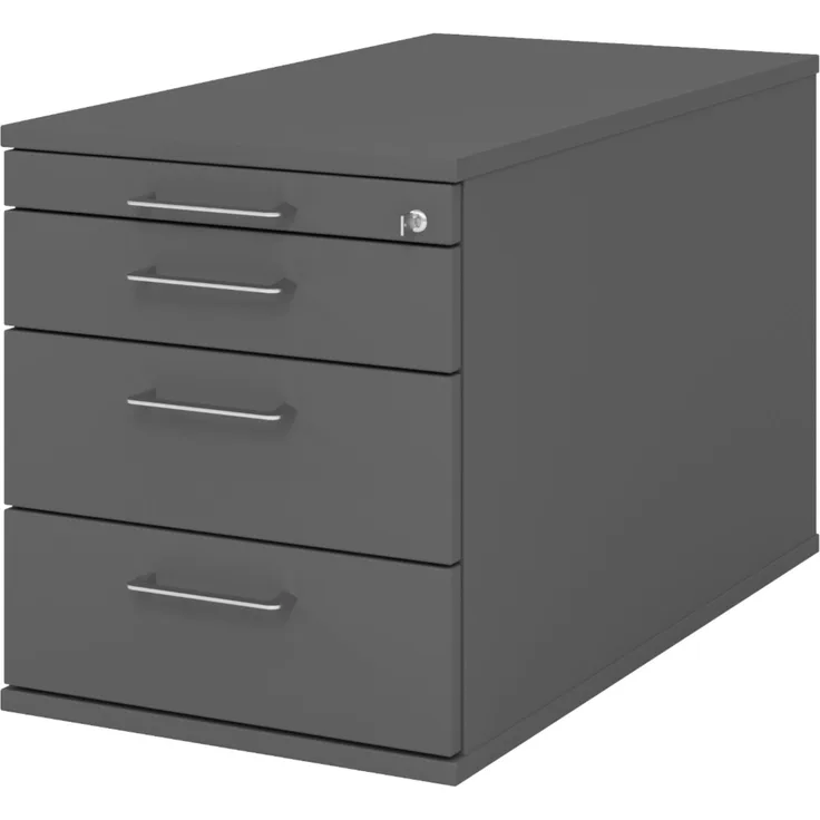 bümö Rollcontainer mit Schubladen, Container abschließbar aus Holz in graphit - Rollwagen für's Büro als Schreibtisch Unterschrank, Bürocontainer od. Schreibtischcontainer mit Bügelgriffe, TC30-G-G-BS