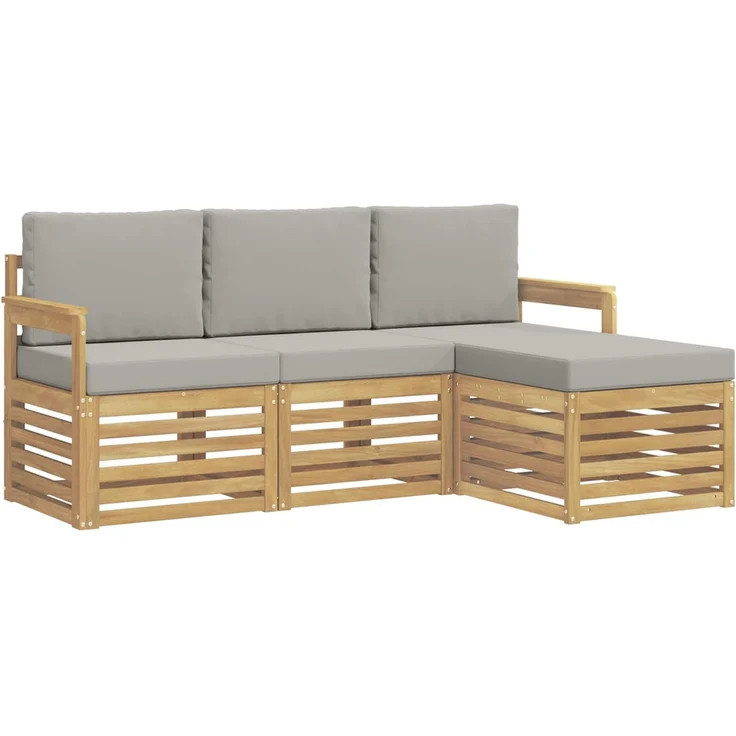 vidaXL Outdoor-Sofagarnitur 4 stk. Weiß und Hellgrau Polyester 3391621 – Bild 2