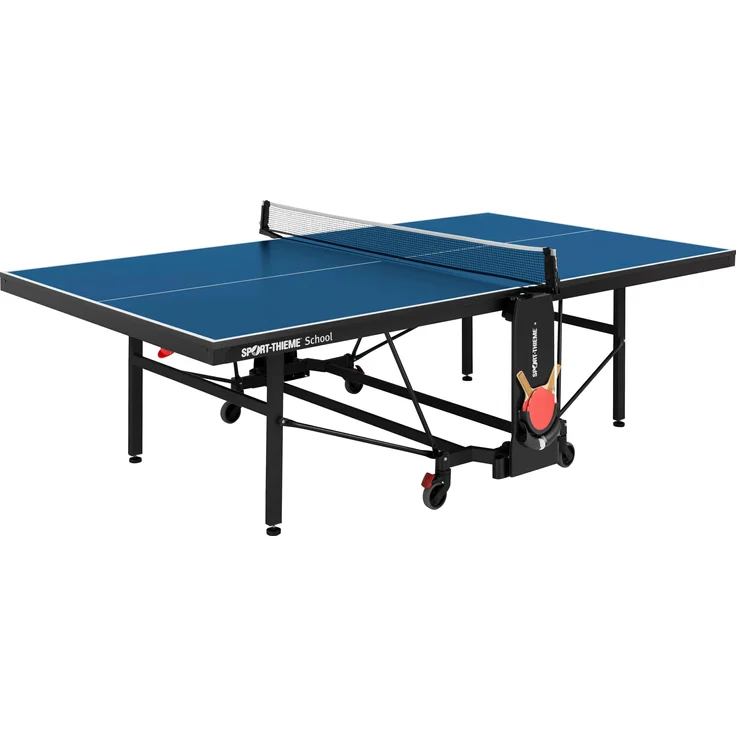 Sport-Thieme Tischtennisplatte School, Indoor Tischtennistisch mit 22 mm blauer Feinspanplatte, rollstuhlgeeignet, transportabel