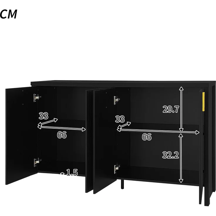 Sideboard, Holzwerkstoff mit verstellbaren Einlegeböden, 140x38x80 cm, Schwarz – Bild 8