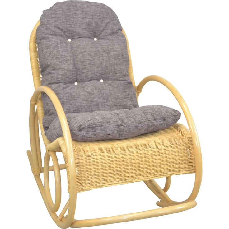 Schaukelstuhl aus Rattan handgefertigt, beige, Kissen braun – Bild 1