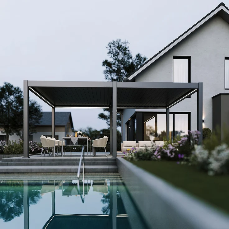 Weide E-Deluxe Plus | elektrische Pergola mit LED | Voll Aluminium | 4 x 6 M | motorisiertes Lamellendach anthrazit – Bild 2