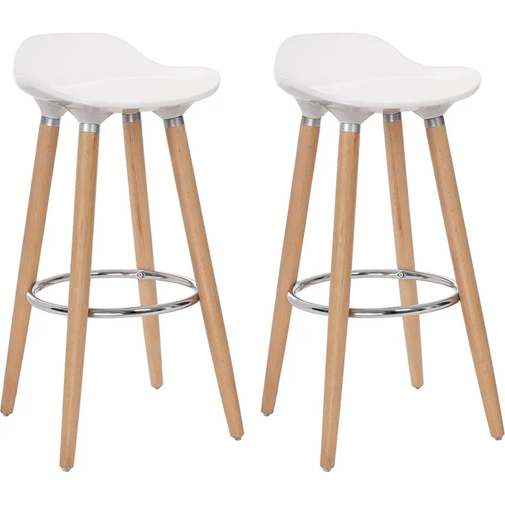 Hansiro 2er-Set Barhocker Sitzhöhe 73 cm Weiß-Naturfarbe