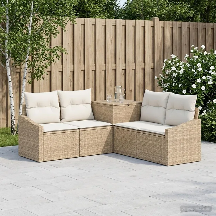 vidaXL Sofa Set 5 stk. Beige und Cremeweiß Polyrattan und Stahl 3447824