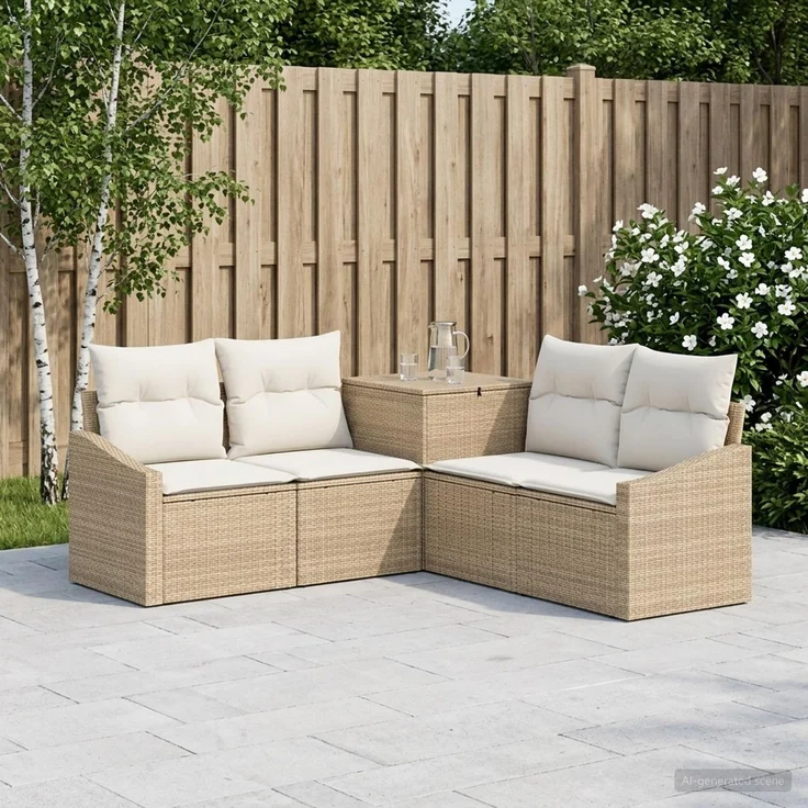 vidaXL Sofa Set 5 stk. Beige und Cremeweiß Polyrattan und Stahl 3447824 – Bild 1