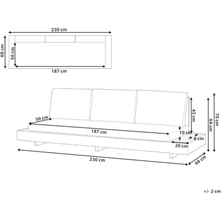 Gartensofa 3-Sitzer MARETTIMO zertifiziertes Akazienholz Beige – Bild 3