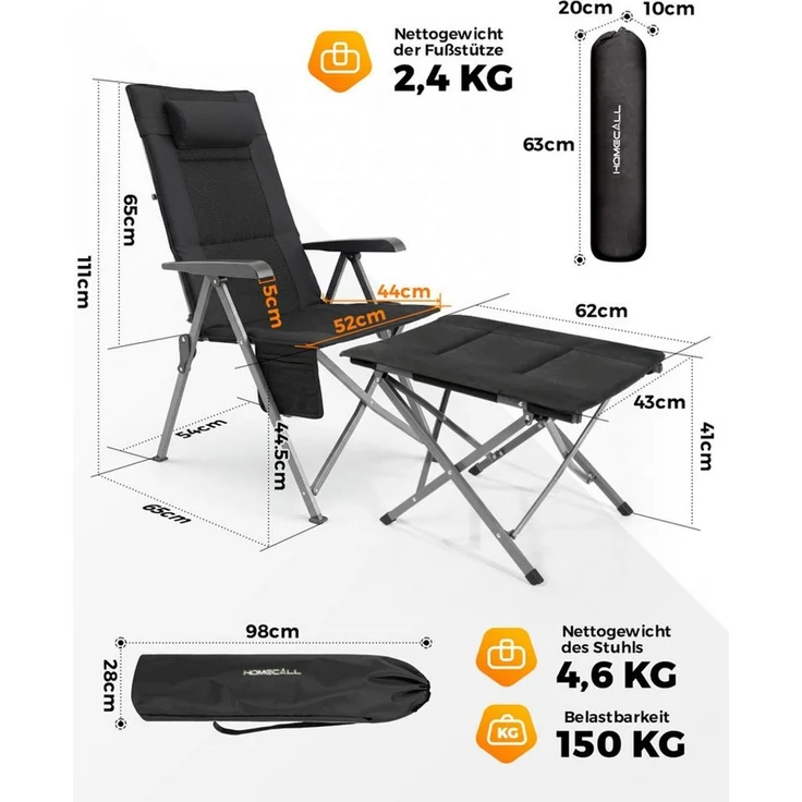 HOMECALL Klappstuhl Campingstuhl Faltbar 3D-Mesh + 600D Oxford Gartenstuhl Hohe Lehne – Bild 2