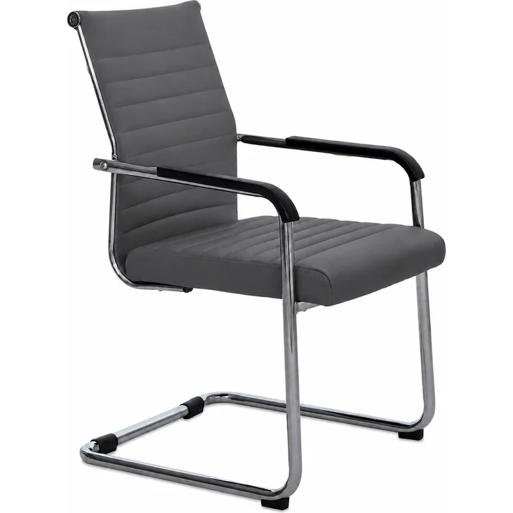 2er-Set Besucherstuhl HWC-Q85, Konferenzstuhl Freischwinger, Metall Kunstleder 280 g/m² ~ grau – Bild 8