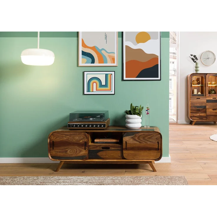 TV-Board Sheesham 134 x 40 x 48 dunkelbraun lackiert MAILAND #225 – Bild 9