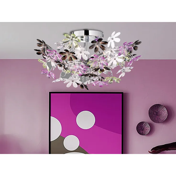 Verspielte Deckenleuchte FLOWER im floralen Design Chrom Multicolor, Ø 51cm