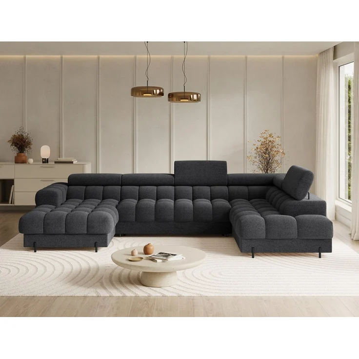 Lukas Möbel Wohnlandschaft Deisgner XXL-Sofa in U-Form Falco mit Schlaffunktion Bettkasten, mit Schlaffunktion, Bettkasten, verstellbaren Kopfsützen