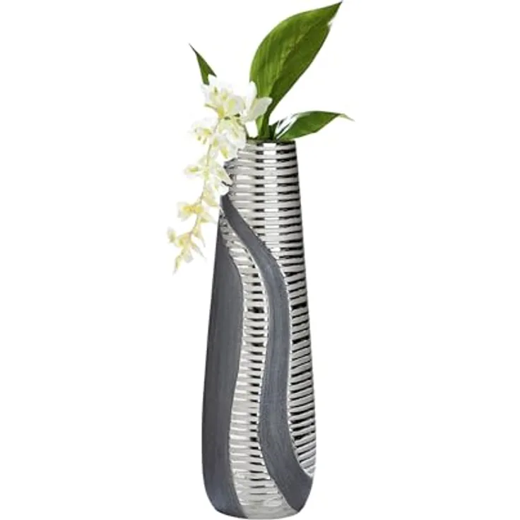 GILDE Kegelvase Sevilla, Moderne Blumenvase aus Keramik, anthrazit-Silber, Höhe 49 cm