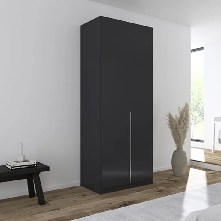 Rauch Möbel Alabama, Kleiderschrank für Schlafzimmer, Kinderzimmer, Wohnzimmer, Garderobe, Flur, 2-türig, mit Zubehör Basic, Farbe Grau metallic, Schwarz, Breite 91 cm – Bild 2