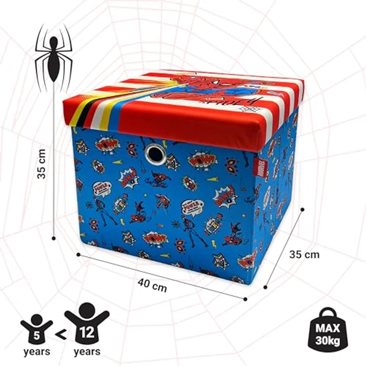 Spider-Man Ottomanen-Aufbewahrungsbox, faltbar, quadratische Spielzeugtruhe, Box mit Deckel für Kinder, Fußhocker, belastbar bis zu 30 kg – Bild 4