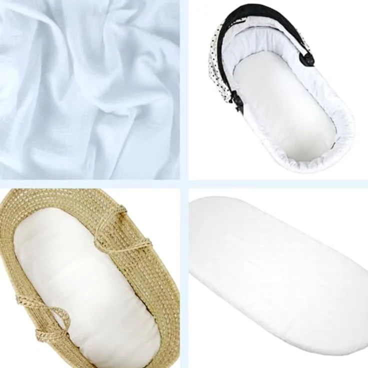 BabyLux Spannbettlaken Musselin Set – 3er Pack 40x80 cm für Kinderwagen Stubenwagen Babybett, Gummizug: ja, z14 Grau-Weiß-Sand – Bild 4