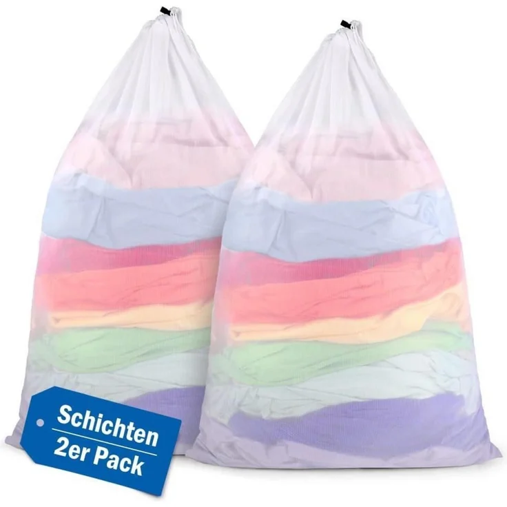 XXL Wäschesack 2er Set mit Kordelstopper 60x90cm für Waschmaschine & Reisen – Bild 1
