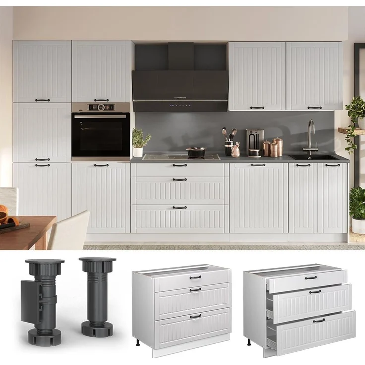 Küchenunterschrank Fame-Line Weiß Landhaus/Weiß 100 cm, AP Eiche Vicco – Bild 4