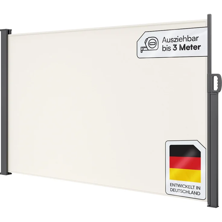 STEELSØN 'Zirella' Seitenmarkise mit Aluminium-Kassette, ausziehbar, 180x300 cm, beige/anthrazit, Windschutz, wetterfest und blickdicht – Bild 1