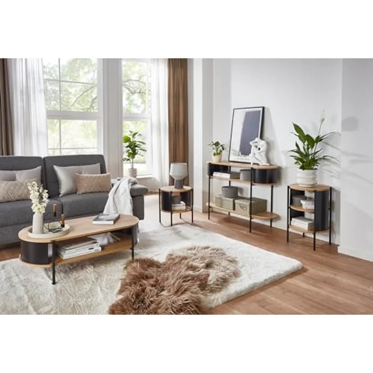 XXXL Couchtisch, oval, schwarz, Eiche, Metall, Holzwerkstoff, 54x37x100 cm – Bild 7
