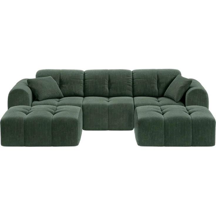 skølm 'Vanaheim' Sofa 3 Sitzer mit 2 Hocker & 2 Kissen, Cloud Sofa dunkelgrün, Cord, Vollschaumcouch mit Federkern und Vakuum-Kompression, kein Aufbau erforderlich – Bild 12