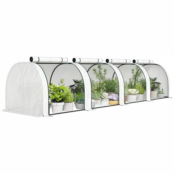 Outsunny Gewächshaus, PE, Stahl, Weiß, 395L x 100B x 80H cm – Bild 1