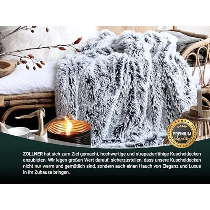 Zollner Kuscheldecke, Grau, 150x200 cm, mit Felloptik, Oeko-Tex® Standard 100, waschbar bis 30°C – Bild 6