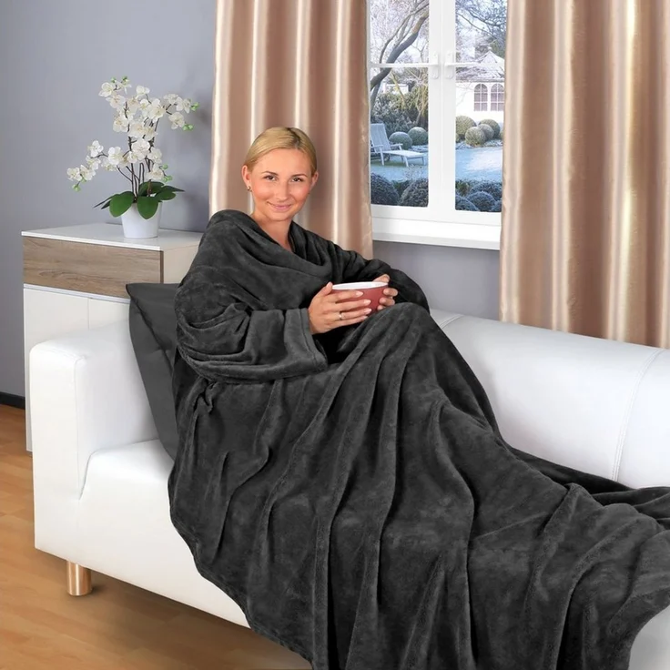 Wohndecke - flauschige tragbare Kuscheldecke mit Ärmeln und Fußtasche - TV Decke, Gräfenstayn, warm & kuschelig – Bild 1