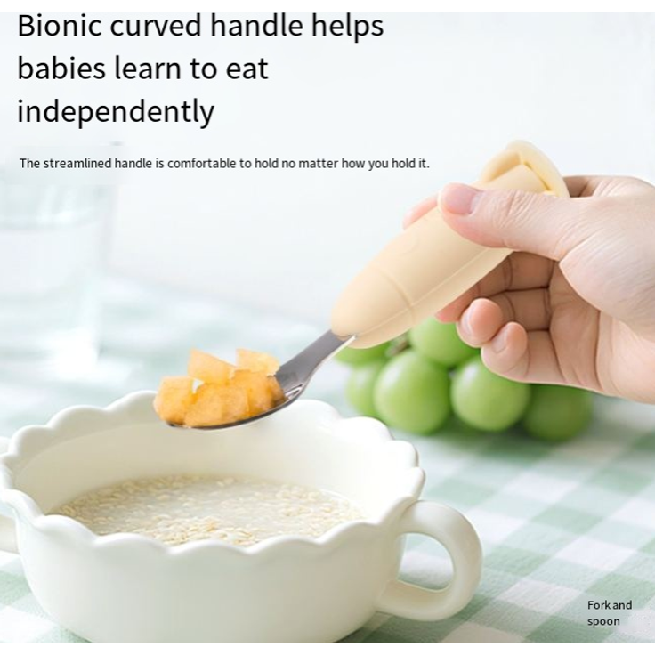 ABC Löffel aus Edelstahl 316L, niedliche raketenförmige Silikongabel und -löffel für Babys, lebensmittelechtes Babygeschirr – blau – Bild 3