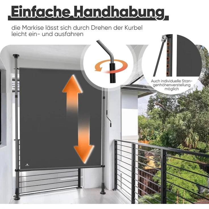 Strattore Ausziehbare Klemmmarkise / Senkrechtmarkise höhenverstellbar 100 x 310 cm - Anthrazit – Bild 4