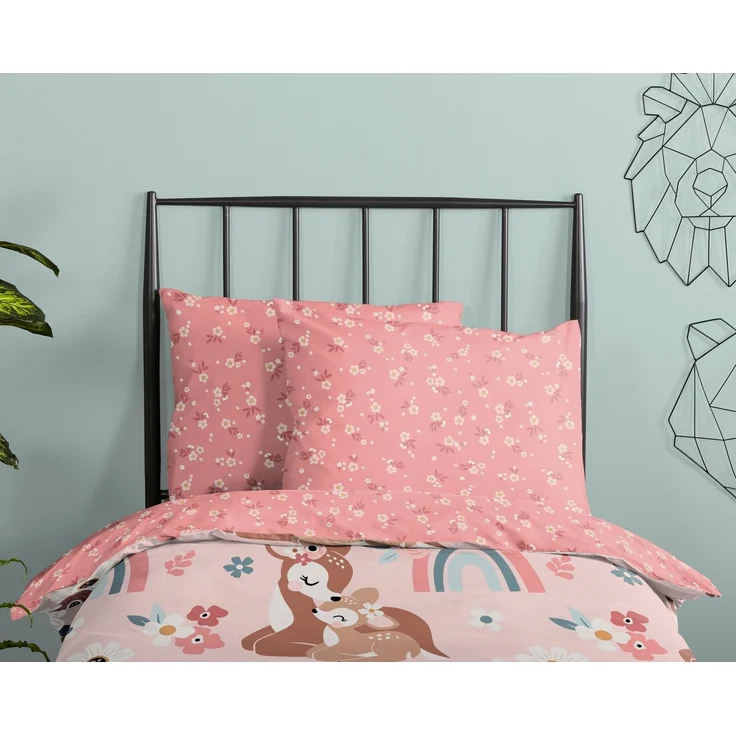 good morning Babybettwäsche Bibi blossom, Renforcé, 2 teilig, Baumwolle, 120x150, Reißverschluss, Wende, Baby, Mädchen, Bambi, Rosa – Bild 2