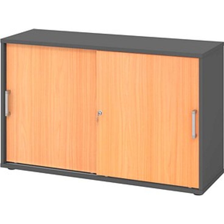 HAMMERBACHER Schiebetürenschrank 1752S, V1752S/G/6/CE, Buche-Grafit, 1 Fachboden, 120 x 40 x 74,8 cm, abschließbar