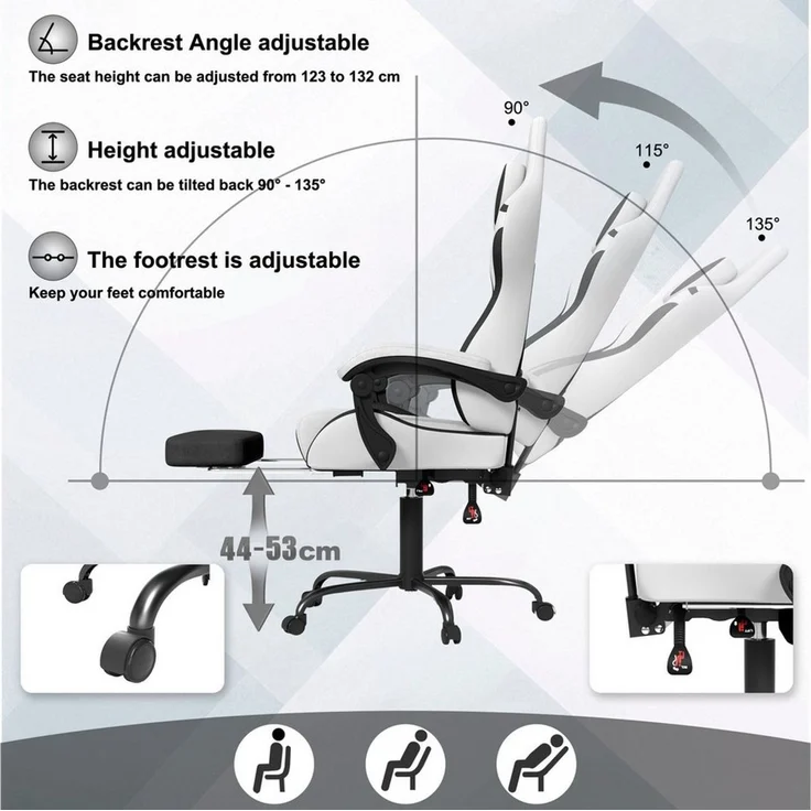 FIVMEN Gaming-Stuhl Racing Ergonomischer Computer-Bürostuhl mit Massage-Lendenkissen, Ausziehbarer Fußstütze Lordosenstütze Kopfstütze, höhenverstellbarer – Bild 4