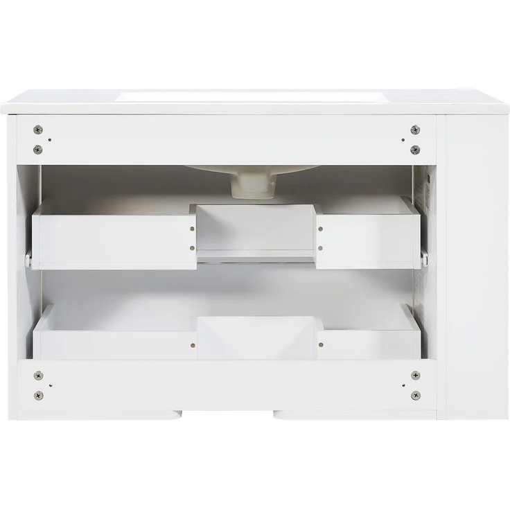 Flieks wandhängender Waschtischunterschrank, Badezimmerschrank mit Keramikwaschbecken, Schubladen & seitlichem Regal, 81 x 47 x 52 cm, weiß – Bild 10