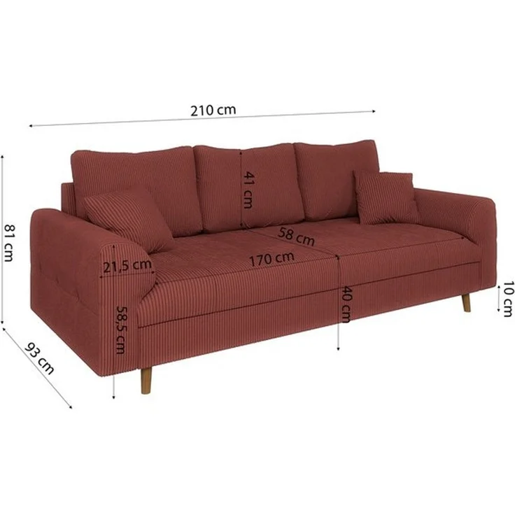 S-Style Möbel Polstergarnitur 3+2 Zara mit Braun Holzfüßen im skandinavischen Stil aus Cord-Stoff, (1x 2-Sitzer-Sofa, 1x 3-Sitzer-Sofa), mit Wellenfederung – Bild 4