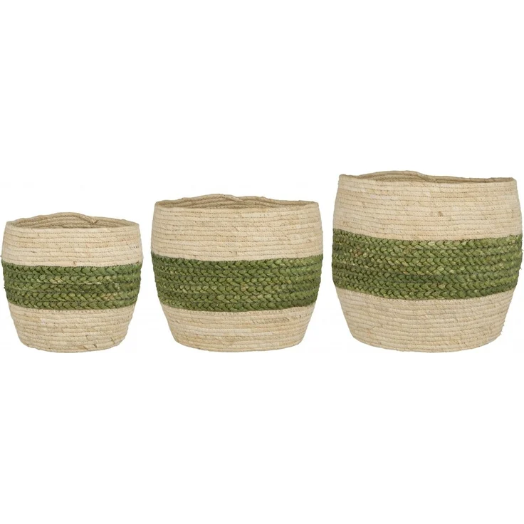 Ib Laursen - 3er Set Blumentopf Übertopf Korb Utensilo Creme Streifen 37009-22