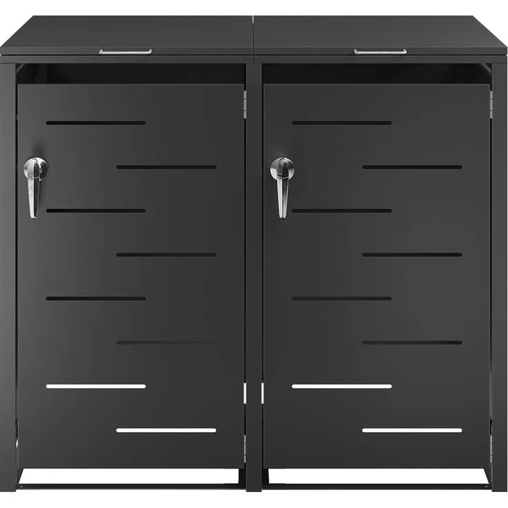 STEELSØN 'Diorus' Mülltonnenbox 2er je 120 Liter, graphitschwarz, Mülltonnenverkleidung aus Stahl mit Sichtstreifen, wetterfest, 102x62x117 cm, abschließbare Müllbox für 2 Tonnen – Bild 10