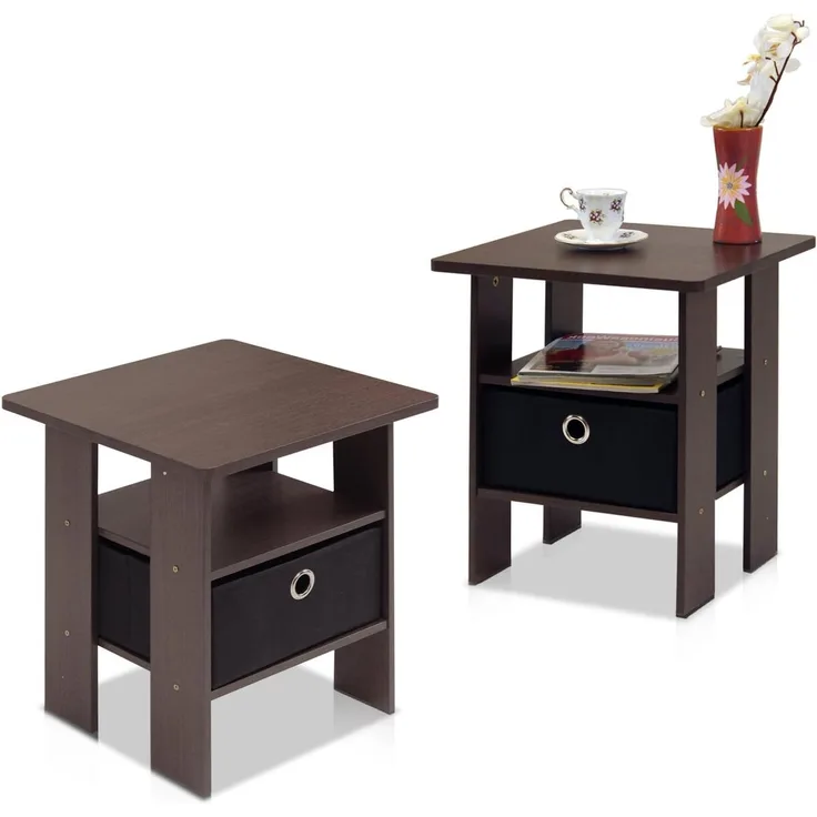 Furinno Andrey Beistelltisch Nachttisch mit Schublade, holz, Dunkelbraun/Schwarz, 39. 37x39. 37x44. 45 cm